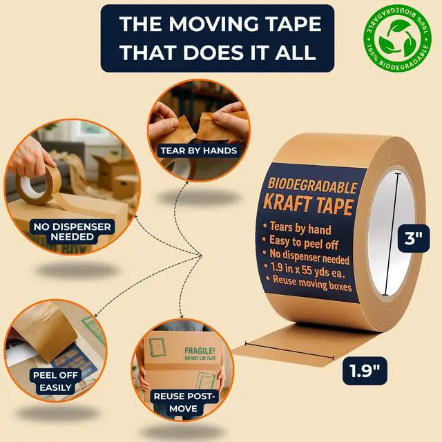 Alt view image 3 of 7 - Kraft Paper Packing Tape, Hand-Tear, Shipping, Storage & Moving, 2-Pack