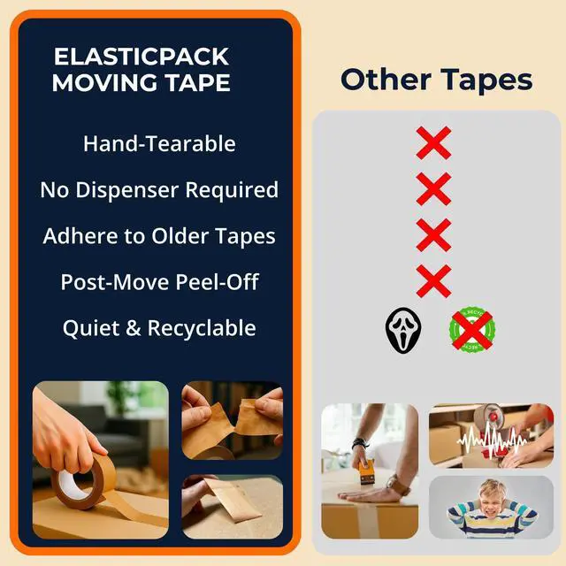 Alt view image 6 of 7 - Kraft Paper Packing Tape, Hand-Tear, Shipping, Storage & Moving, 2-Pack