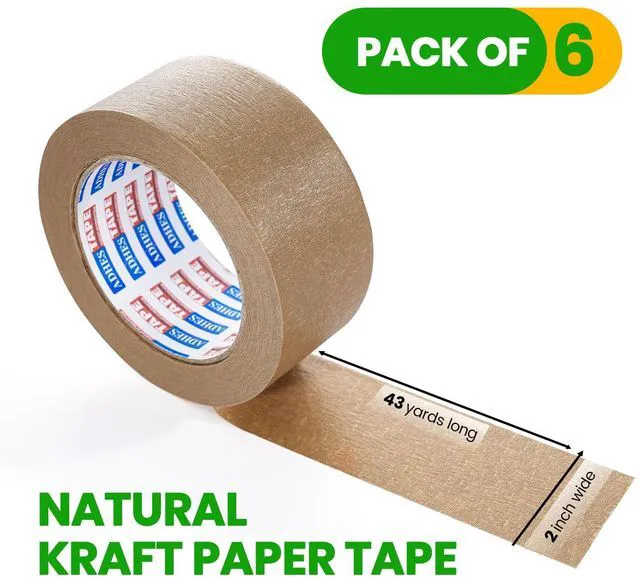 Alt view image 5 of 7 - Heavy Duty Kraft Paper Tape, 2in x 43yds x 6rolls Eco Friendly & Biodegradable, Writable & Uncoated Brown Packing Tape Paper Packing Tape for Masking, Sealing, Packaging Use