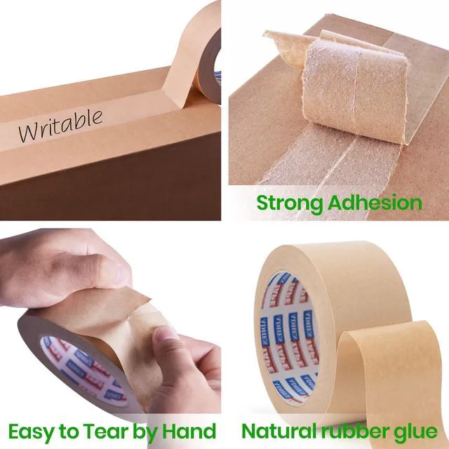 Alt view image 4 of 7 - Heavy Duty Kraft Paper Tape, 2in x 43yds x 6rolls Eco Friendly & Biodegradable, Writable & Uncoated Brown Packing Tape Paper Packing Tape for Masking, Sealing, Packaging Use