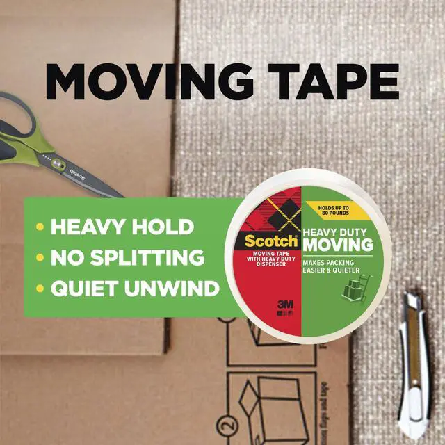 Alt view image 2 of 7 - Heavy Duty Moving Packing Tape, Clear, Makes Packing Easier & Quieter, 1.88 in. x 54.6 yd., 2 Tape Rolls with 1 Heavy Duty Dispenser