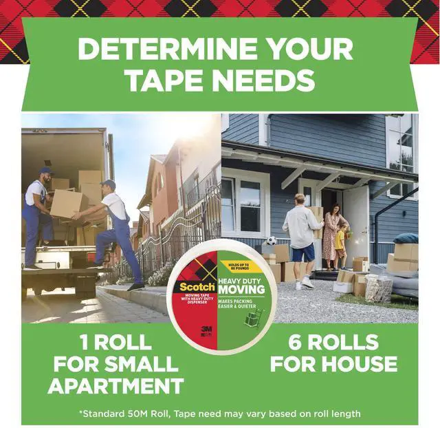 Alt view image 4 of 7 - Heavy Duty Moving Packing Tape, Clear, Makes Packing Easier & Quieter, 1.88 in. x 54.6 yd., 2 Tape Rolls with 1 Heavy Duty Dispenser