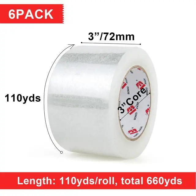 Alt view image 2 of 7 - 3" Heavy Duty Packing Tape - 3 inch x 110 Yards, 2.4 mil Thick, Clear 3 Inch Wide Package Tape 6 Rolls, Total 660Y for Shipping, Mailing, Moving & Storage