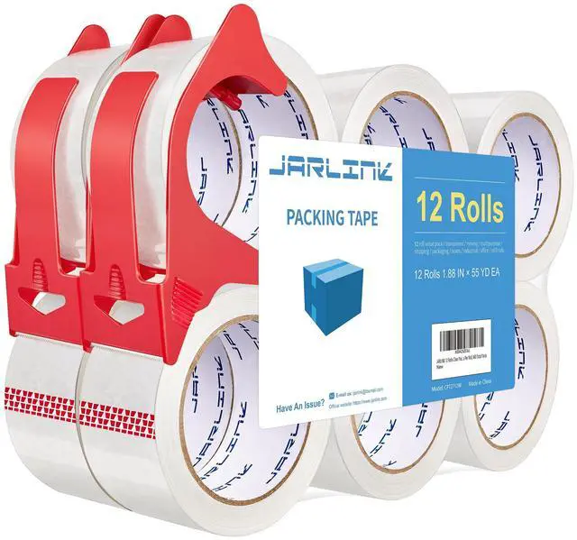 Main image of 12 Rolls Clear Packing Tape with 2 Dispensers, Heavy Duty Packaging Tape Refills for Shipping Packaging Mailing, 2.7mil Thick, 1.88 inches Wide, 55 Yards Per Roll, 660 Total Yards