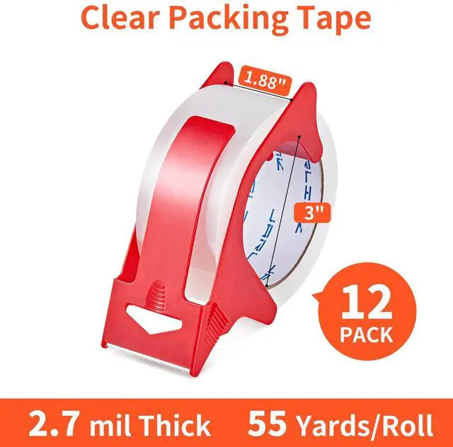 Alt view image 2 of 7 - 12 Rolls Clear Packing Tape with 2 Dispensers, Heavy Duty Packaging Tape Refills for Shipping Packaging Mailing, 2.7mil Thick, 1.88 inches Wide, 55 Yards Per Roll, 660 Total Yards