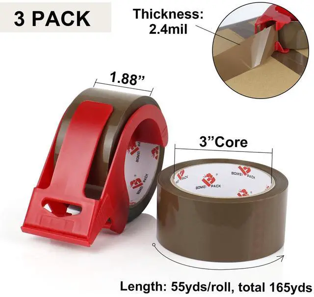 Alt view image 2 of 7 - Brown Packing Tape with Dispenser, 2.6 mil 1.88 inch x 55 Yards 3 Pack Total 165 Yards, Heavy Duty Brown Tape Package Refills for Shipping, Mailing, Moving & Storage