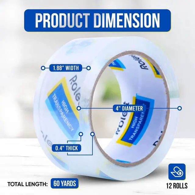 Alt view image 2 of 7 - Packing Tape, 12 Rolls Shipping Tape, Heavy Duty Packaging Tape 1.88 x 60 yd, Clear Packing Tape Refills, Box Tape for Shipping, Mailing, Moving & Storage, Strong Seal on All Box Types