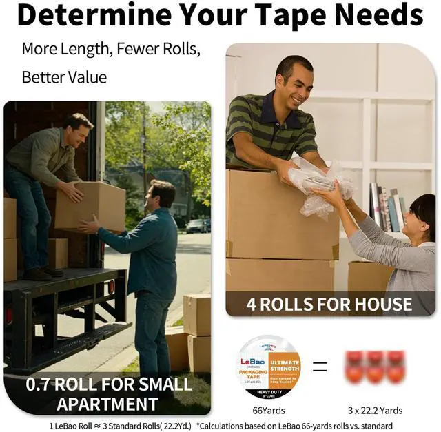 Alt view image 5 of 7 - Heavy-Duty Packaging Tape with Dispenser, 6 Rolls Packing Tape, 2 inch x 66 yd. x 2.8 mil per roll, Strong Adhesive HD Clear Package Tape for Pack Boxes Shipping Supplies Moving