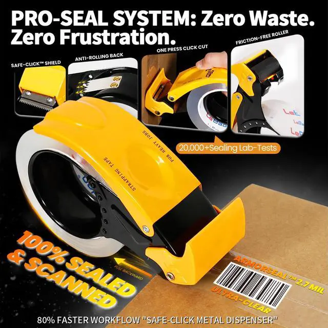 Alt view image 6 of 7 - Heavy-Duty Packaging Tape with Dispenser, 6 Rolls Packing Tape, 2 inch x 66 yd. x 2.8 mil per roll, Strong Adhesive HD Clear Package Tape for Pack Boxes Shipping Supplies Moving