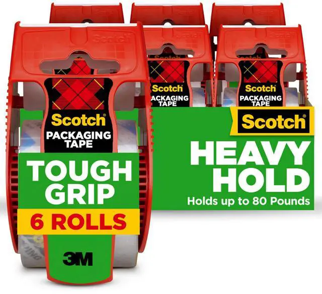 Main image of Tough Grip Moving Packing Tape, Clear, Moving Tape that Secures Boxes up to 80 Pounds, 1.88 in. x 22.2 yd., 6 Tape Rolls with Dispensers