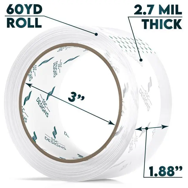 Alt view image 2 of 7 - Packing Tape Clear Packaging Refill No Noise Heavy Duty Shipping Adhesive Quiet Dispenser Moving Supplies Boxes Mailing Strong Sealing Boxing Office Silent 60 Yds x 1.88" Wide x 2.7 Mil Thick 6 Rolls