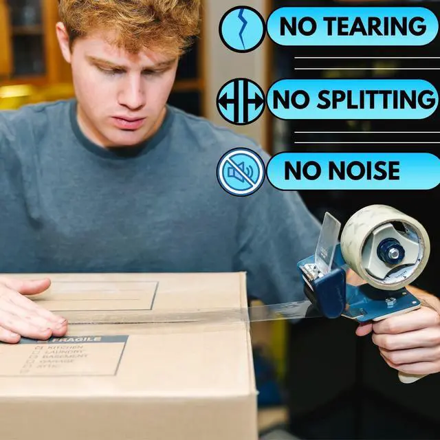 Alt view image 5 of 7 - Packing Tape Clear Packaging Refill No Noise Heavy Duty Shipping Adhesive Quiet Dispenser Moving Supplies Boxes Mailing Strong Sealing Boxing Office Silent 60 Yds x 1.88" Wide x 2.7 Mil Thick 6 Rolls