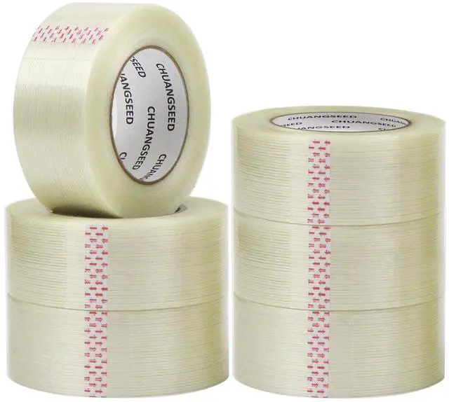 Main image of 6-Pack Mono Filament Strapping Tape 6.2mil x 2Inch x 60yds Commodity Grade Heavy Duty Transparent Reinforced Fiberglass Tape