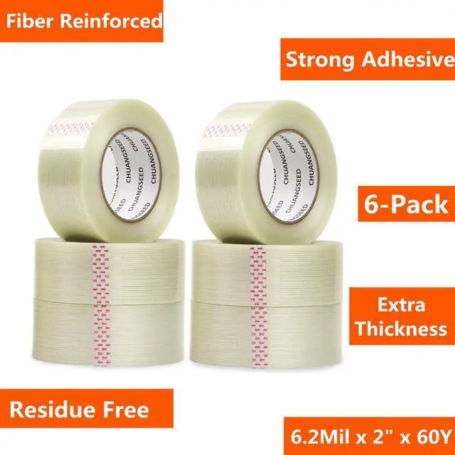 Alt view image 2 of 6 - 6-Pack Mono Filament Strapping Tape 6.2mil x 2Inch x 60yds Commodity Grade Heavy Duty Transparent Reinforced Fiberglass Tape