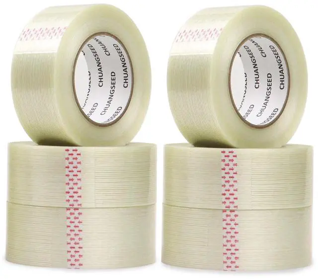 Alt view image 6 of 6 - 6-Pack Mono Filament Strapping Tape 6.2mil x 2Inch x 60yds Commodity Grade Heavy Duty Transparent Reinforced Fiberglass Tape