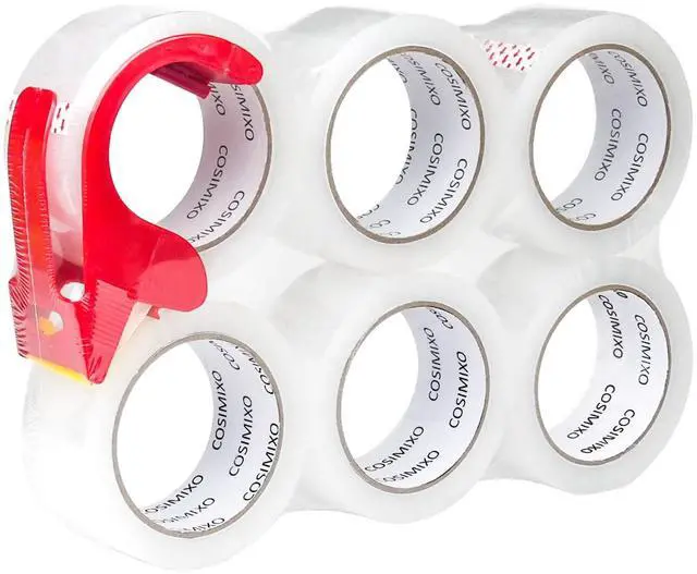 Main image of Heavy Duty Clear Packing Tape 2.5Mil x 1.88" x 55Yards, 6 Rolls with Dispenser, Industrial Transparent Packaging Tape for Shipping Moving Sealing