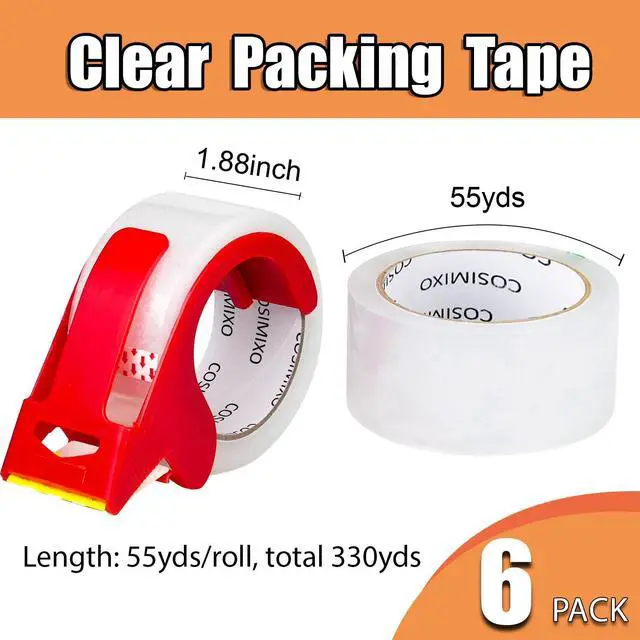 Alt view image 2 of 7 - Heavy Duty Clear Packing Tape 2.5Mil x 1.88" x 55Yards, 6 Rolls with Dispenser, Industrial Transparent Packaging Tape for Shipping Moving Sealing