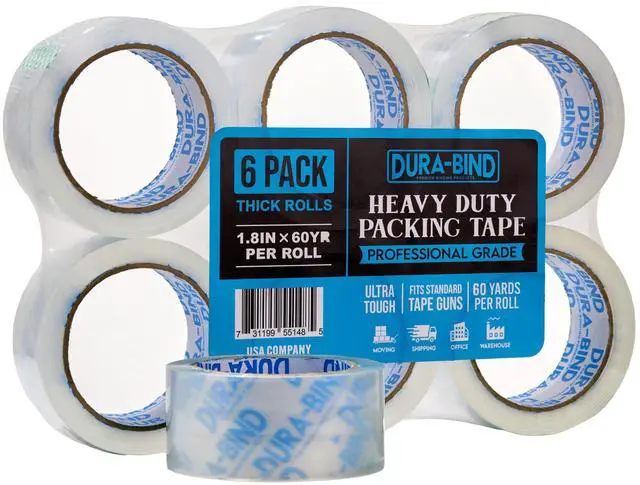 Main image of Heavy Duty Packing Tape 6 Pack. Rolls are 60 Yards x 2in. Tough Clear Tape for Shipping, Packing, Moving, Mailing, and All Box Types. Professional Grade. (6)