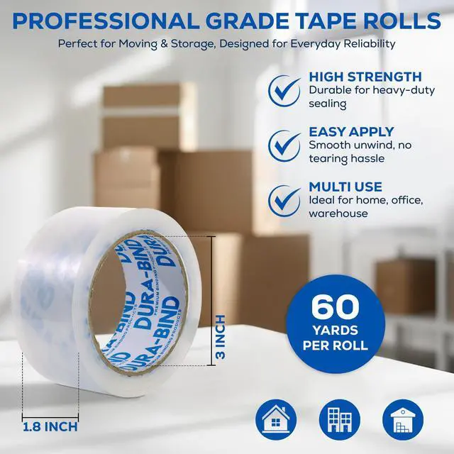 Alt view image 3 of 7 - Heavy Duty Packing Tape 6 Pack. Rolls are 60 Yards x 2in. Tough Clear Tape for Shipping, Packing, Moving, Mailing, and All Box Types. Professional Grade. (6)