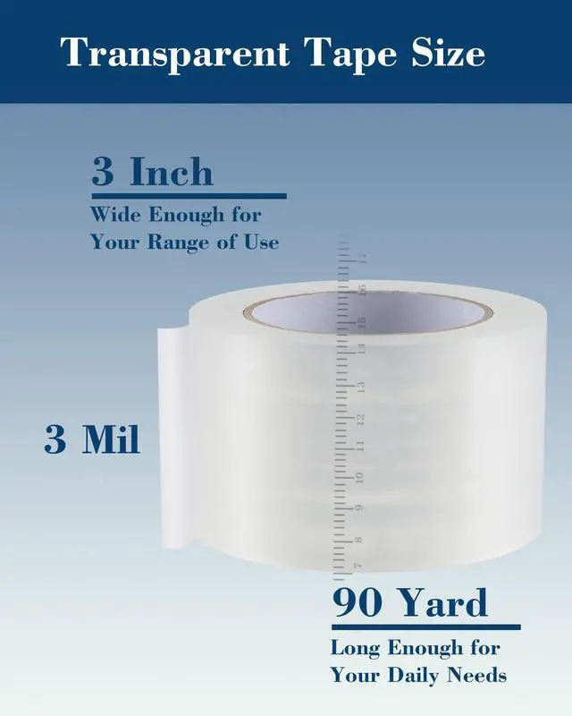 Alt view image 2 of 7 - Heavy Duty Packing Tape 12 Rolls, Wide Packaging Tape, 3 in. x 90 Yd., 3 Mil Thick, Clear, Commercial Grade Carton Packaging Tape Refills, Shipping, Mailing, Moving Supplies & Storage