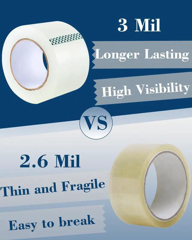 Alt view image 5 of 7 - Heavy Duty Packing Tape 12 Rolls, Wide Packaging Tape, 3 in. x 90 Yd., 3 Mil Thick, Clear, Commercial Grade Carton Packaging Tape Refills, Shipping, Mailing, Moving Supplies & Storage