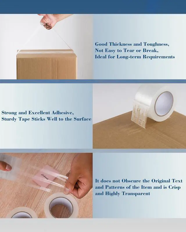 Alt view image 6 of 7 - Heavy Duty Packing Tape 12 Rolls, Wide Packaging Tape, 3 in. x 90 Yd., 3 Mil Thick, Clear, Commercial Grade Carton Packaging Tape Refills, Shipping, Mailing, Moving Supplies & Storage