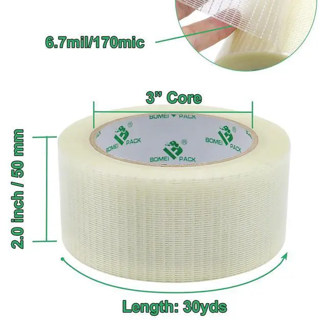 Alt view image 2 of 7 - Transparent Bi-Directional Filament Strapping Tape, 6.7 Mil x 2 Inch x 30yds, Fiberglass Reinforced Tape