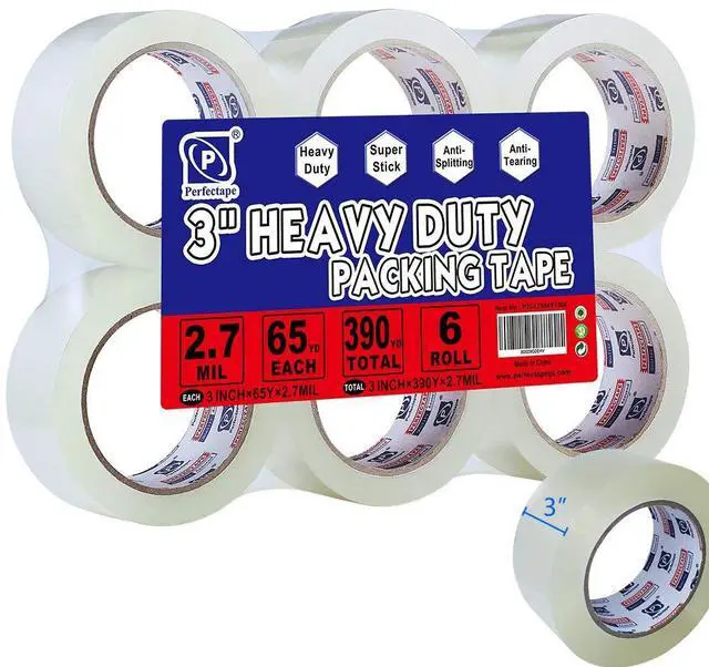 Main image of 3" Heavy Duty Packing Tape 6 Rolls, Total 390Y, Clear, 2.7 mil, 3 inch x 65 Yards, Ultra Strong, Refill for Packaging and Shipping(3" Width, not 2" Width)