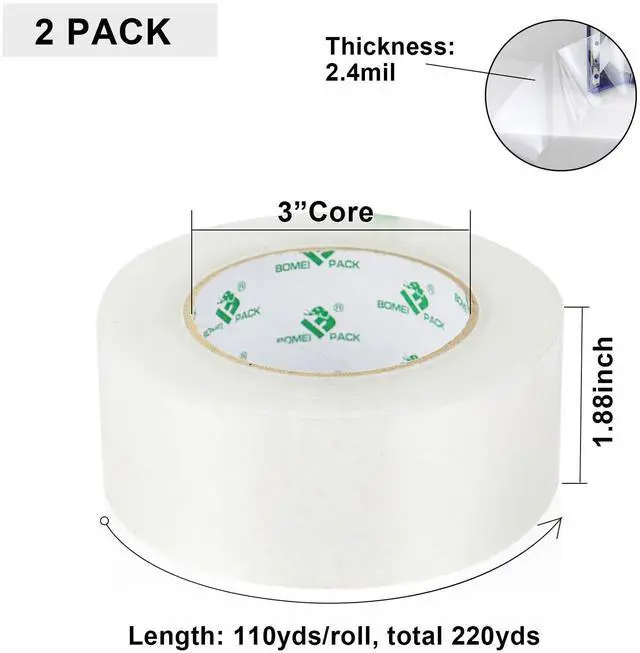 Alt view image 2 of 7 - 2 Rolls Clear Noiseless Heavy Duty Packing Tape with Blue Dispenser, Packaging Tape 1.88 Inches x 110Yards, 2.4mil Industrial Shipping Tape for Moving Packaging Shipping, Office & Storage