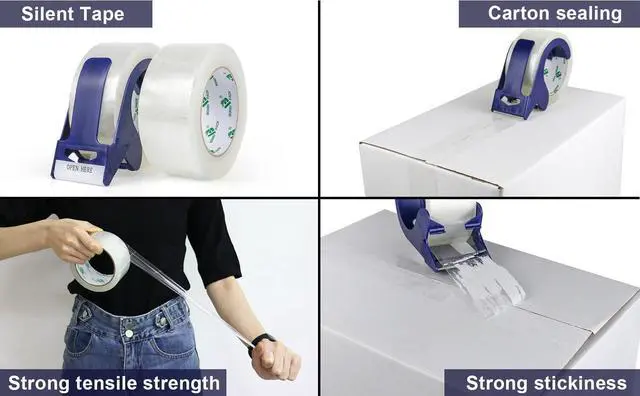 Alt view image 7 of 7 - 2 Rolls Clear Noiseless Heavy Duty Packing Tape with Blue Dispenser, Packaging Tape 1.88 Inches x 110Yards, 2.4mil Industrial Shipping Tape for Moving Packaging Shipping, Office & Storage