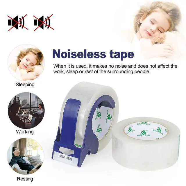 Alt view image 3 of 7 - 2 Rolls Clear Noiseless Heavy Duty Packing Tape with Blue Dispenser, Packaging Tape 1.88 Inches x 110Yards, 2.4mil Industrial Shipping Tape for Moving Packaging Shipping, Office & Storage