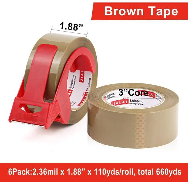 Alt view image 3 of 7 - Brown Packing Tape with Dispenser, 2.4 mil, 1.88 inch x 110 Yards 6 Rolls, Ultra Strong, Refill Industrial Shipping Box Packaging Tape for Moving, Office, & Storage