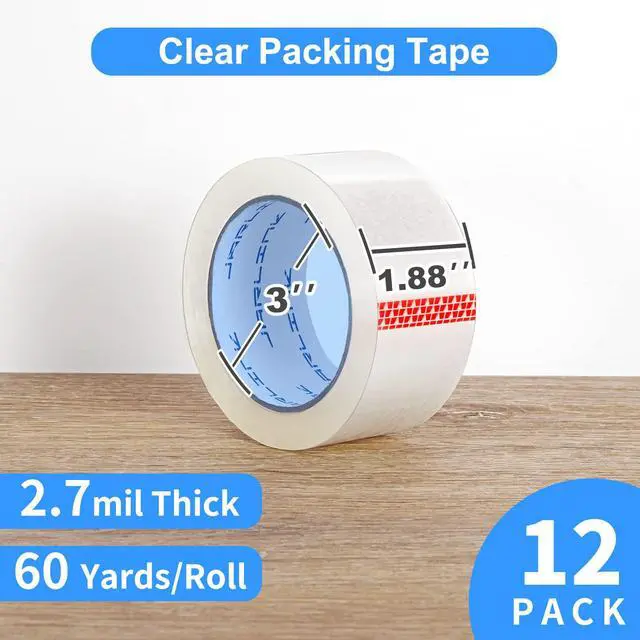 Alt view image 2 of 7 - Clear Packing Tape (12 Rolls), Heavy Duty Packaging Tape for Shipping Packaging Moving Sealing, 2.7mil Thick, 1.88 inches Wide, 60 Yards Per Roll, 720 Total Yards