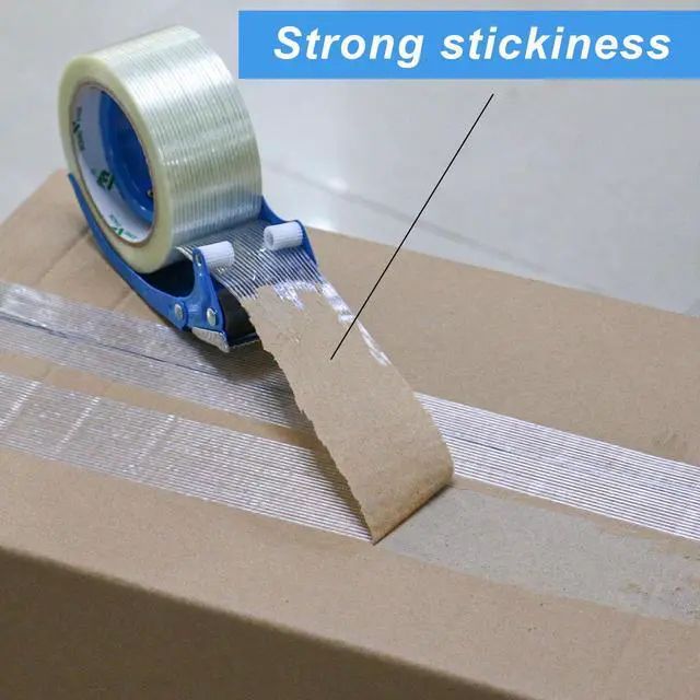 Alt view image 5 of 7 - Strapping Tape 2Inch with Dispenser, Heavy Duty Fiberglass Reinforced Packing Tape with String for Moving and Shipping, 4Rolls x 5.5Mil x 35Yds, Total 140Yds