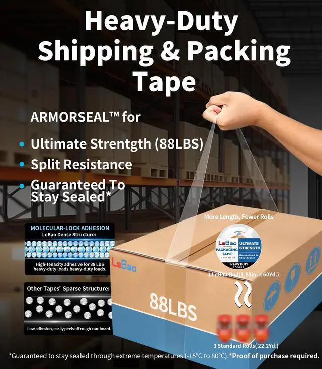 Alt view image 2 of 7 - Heavy Duty Packing Tape with Metal Dispenser, 2.7 Mil Ultra-Thick Shipping Tape for Moving & Packaging, 1.88 Inch x 360 Yards, Crystal Clear Tape Refills for Boxes, Easy Start & Long-Lasting