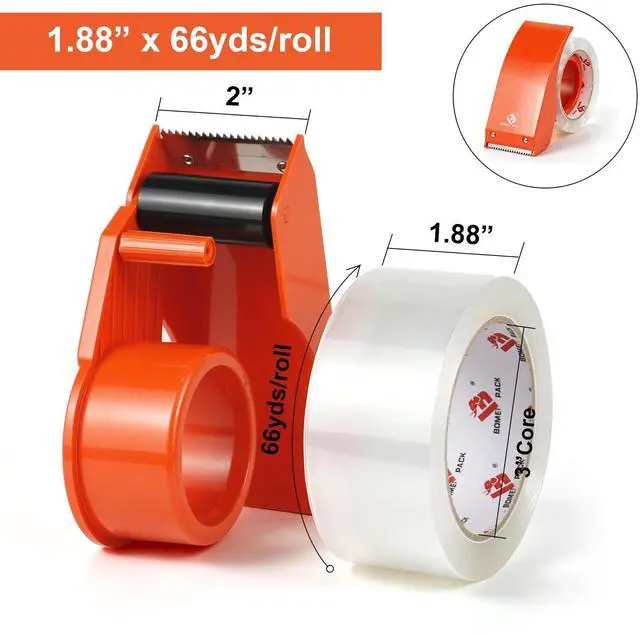 Alt view image 2 of 7 - Heavy Duty Packing Tape with Dispenser 1.88'' x 66 YDs, Clear Box Tape for Packaging Shipping Moving Storage and Mailing, Strong Package Tape 2 Rolls + 2 Dispensers, Total 132 YDs