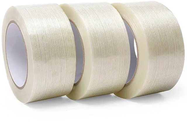 Main image of 3Pack, Mono Transparent Strapping Tape Heavy Duty, 2in×35yds, 105yds Total, Reinforced Filament Packing, Wearproof Tape, Extra Thickness 5.5 mils
