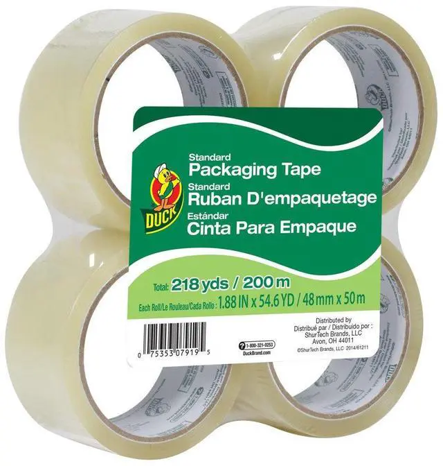 Main image of Duck Brand Standard Packing Tape Refills, 4 Rolls | Clear, 3" Core, Everyday Household Shipping, Mailing, Moving Supplies, Lightweight, 1.88 Inch x 54.6 Yards