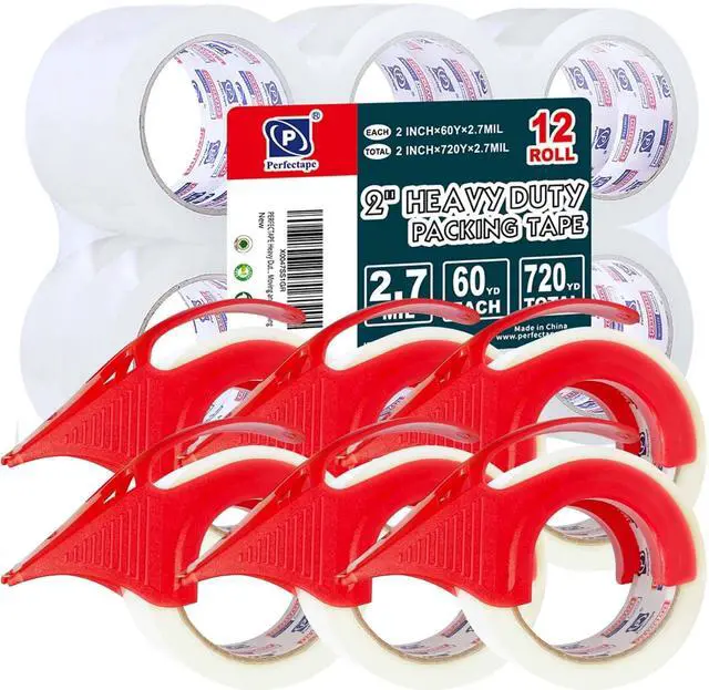 Main image of Heavy Duty Packing Tape with Dispenser, 12 Rolls, 1.88" x 60Y
