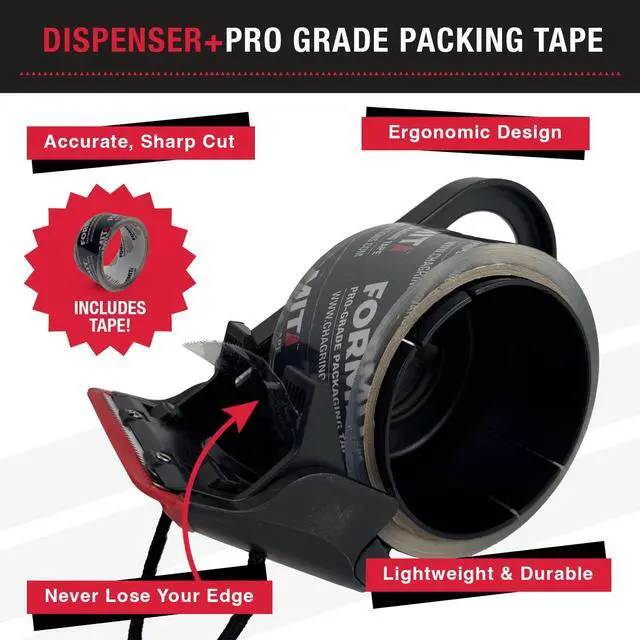 Alt view image 2 of 6 - Clear Packing Tape with Dispenser (1 Roll) - Professional Grade for Boxes - Packaging, Shipping with Refillable Dispenser, Fits Standard Bulk Tapes Up to 2" Wide