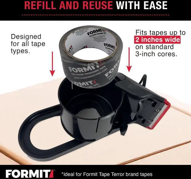 Alt view image 4 of 6 - Clear Packing Tape with Dispenser (1 Roll) - Professional Grade for Boxes - Packaging, Shipping with Refillable Dispenser, Fits Standard Bulk Tapes Up to 2" Wide