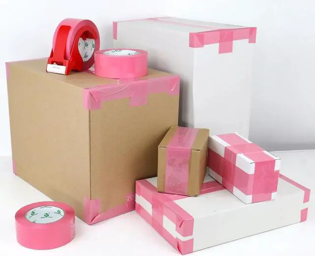 Alt view image 7 of 7 - BOMEI PACK Pink Packing Tape with Dispenser, 2.4 Mil 1.88 Inch x 110 Yards, 2 Refills Rolls Color Box Tape for Moving, Shipping and Packaging