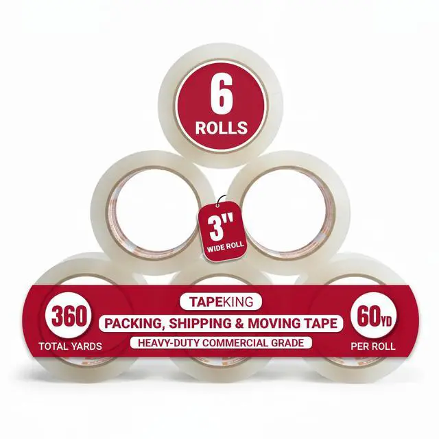 Main image of Clear Packing Tape | 60 Yards Per Roll (6 Rolls) | 3 Inch Wide Heavy Duty Packing Tape 2.7mil Strong Adhesive for Moving Boxes, Shipping Cartons, Office Use, Storage (360 Yards)