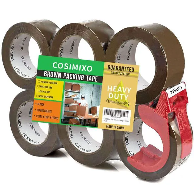 Main image of 6-Pack Heavy Duty Brown Packing Tape with Dispenser, 2.5 mil x 1.88 inch x 110 Yards,Ultra Strong,Industrial Shipping Box Tan Packaging Tape for Moving, Office, & Storage