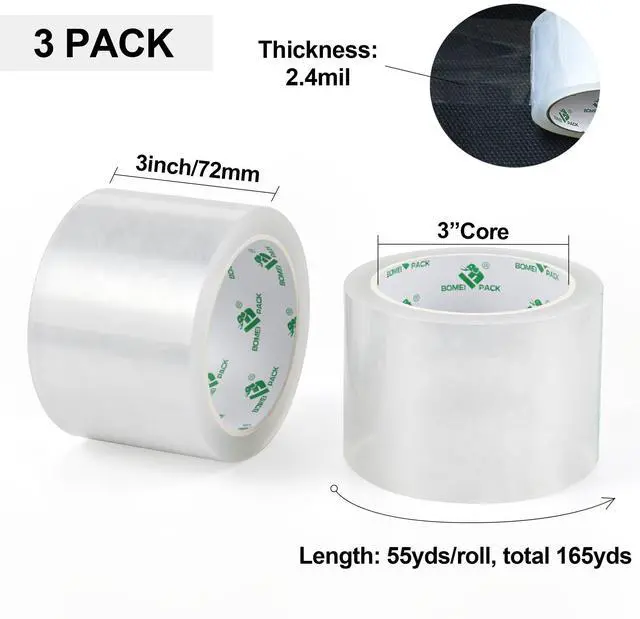 Alt view image 3 of 7 - Clear Heavy Duty Packing Tape, 3 inch x 55 Yards, Industrial Grade 3'' Wide Shipping Tape Refills for Box Office Moving, Packaging and Mailing