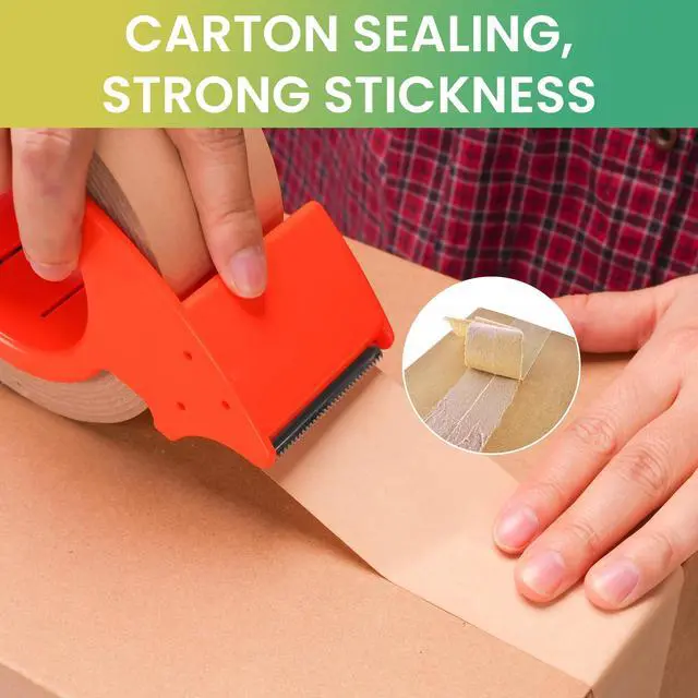 Alt view image 2 of 7 - Eco-Friendly Paper Packing Tape with Dispenser, Waterproof Coated Kraft Packaging Tape 2Inch x 55Yard Brown Cardboard Tape Self Adhesive for Moving Packing Shipping Sealing Boxes, 3Rolls