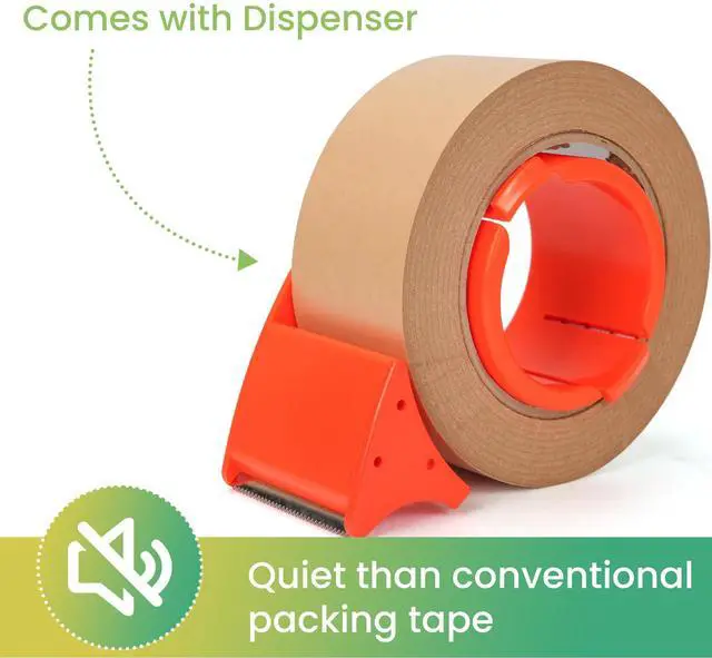 Alt view image 3 of 7 - Eco-Friendly Paper Packing Tape with Dispenser, Waterproof Coated Kraft Packaging Tape 2Inch x 55Yard Brown Cardboard Tape Self Adhesive for Moving Packing Shipping Sealing Boxes, 3Rolls