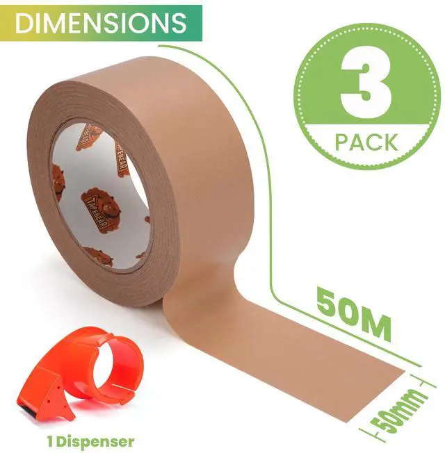 Alt view image 6 of 7 - Eco-Friendly Paper Packing Tape with Dispenser, Waterproof Coated Kraft Packaging Tape 2Inch x 55Yard Brown Cardboard Tape Self Adhesive for Moving Packing Shipping Sealing Boxes, 3Rolls