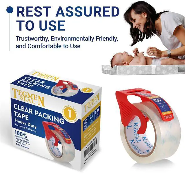 Alt view image 2 of 7 - Heavy Duty Clear Packing Tape with Dispenser Combo for Shipping, Moving & Storage,Thicker Clear Packing Tape,1.88 inches Wide, 60 Yards Per Roll, 60 Total Yards