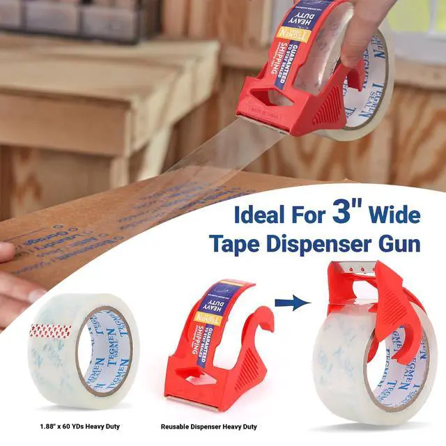 Alt view image 4 of 7 - Heavy Duty Clear Packing Tape with Dispenser Combo for Shipping, Moving & Storage,Thicker Clear Packing Tape,1.88 inches Wide, 60 Yards Per Roll, 60 Total Yards